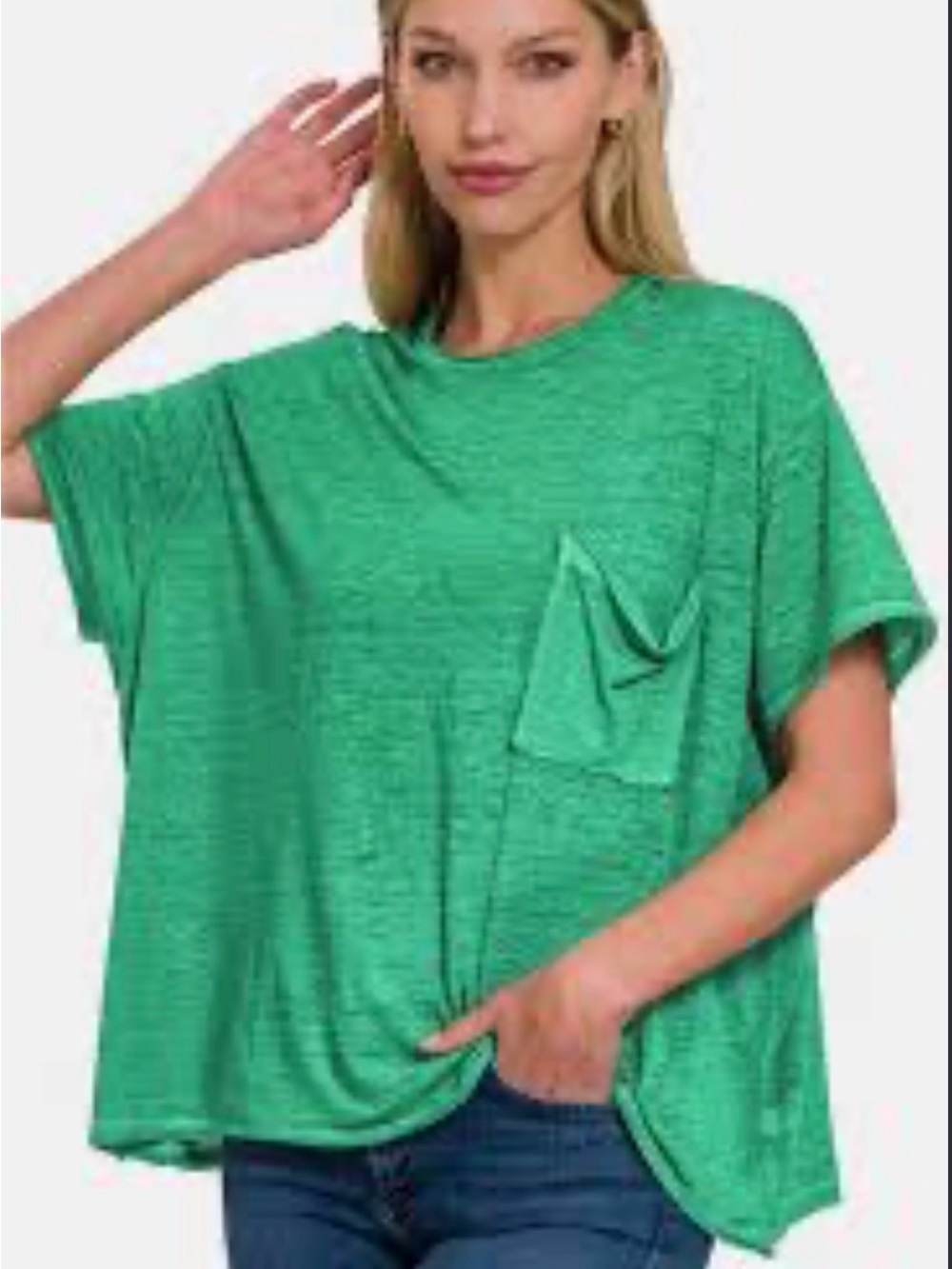 Zenana Outfitters Heathered Green Short Sleeve Pocket Tee